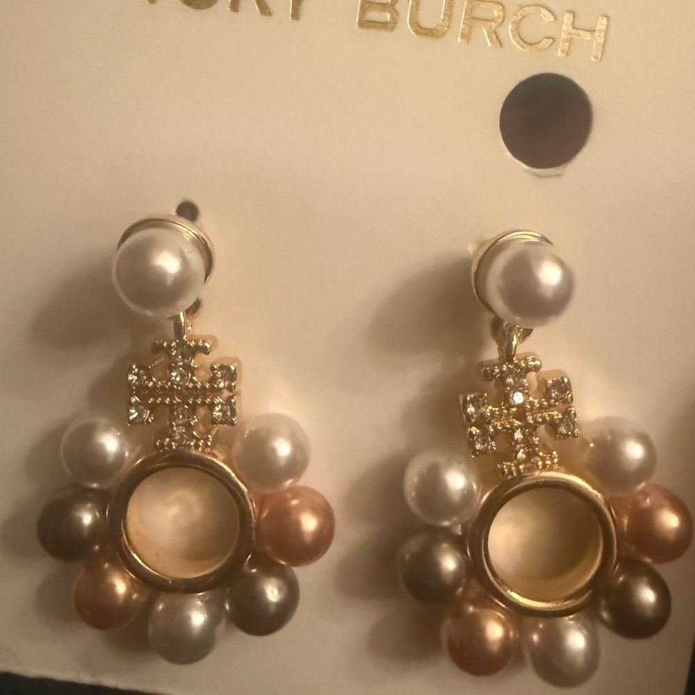 Tory Burch Gold and Multicolor Pearl Earrings